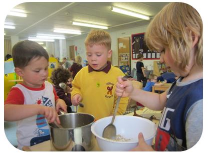 children  baking - wearing school uniform